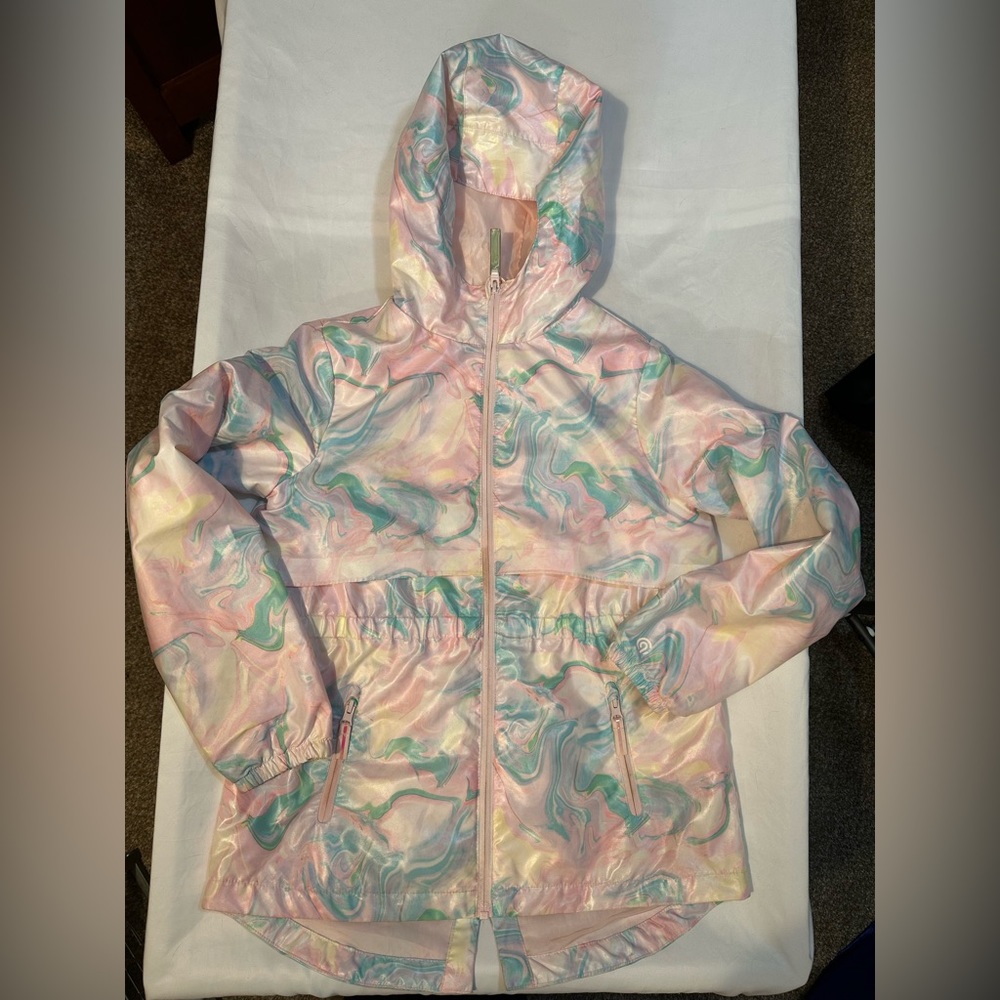 Girls Champion rain jacket size 10/12 - Light pink with mixed marble colors